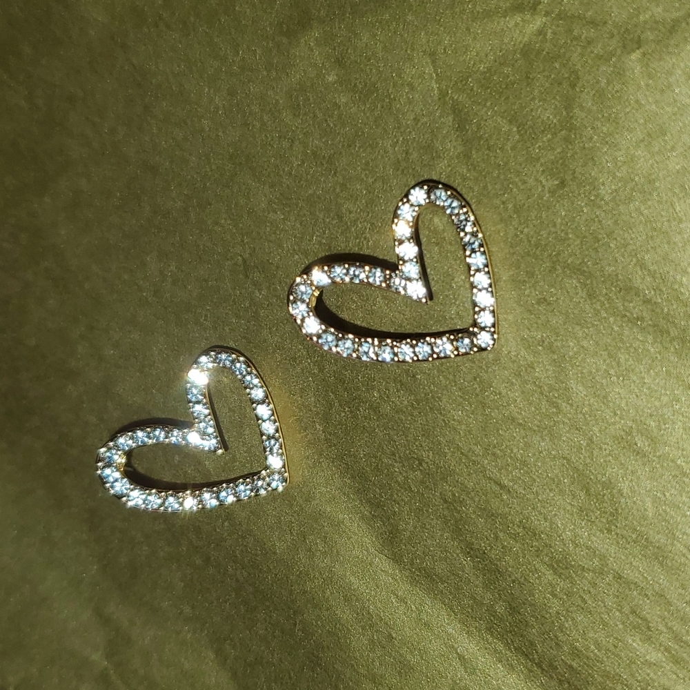 Gold Rhinestone Heart Earrings